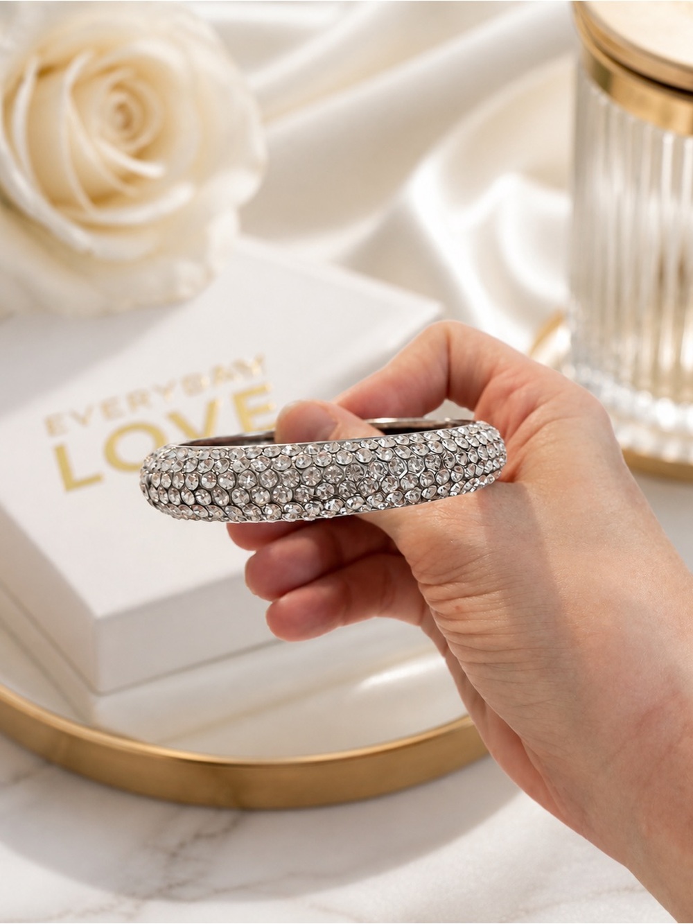 Crystal Pavé Statement Bangle – Multi-Row Rhinestone Bracelet - Picture 3 of 5
